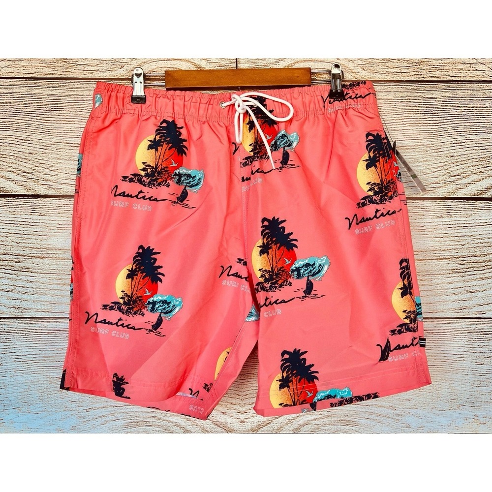 Nautica Swim Trunk Shorts Mens Size 2XL Coral Island Print Performance 7" New